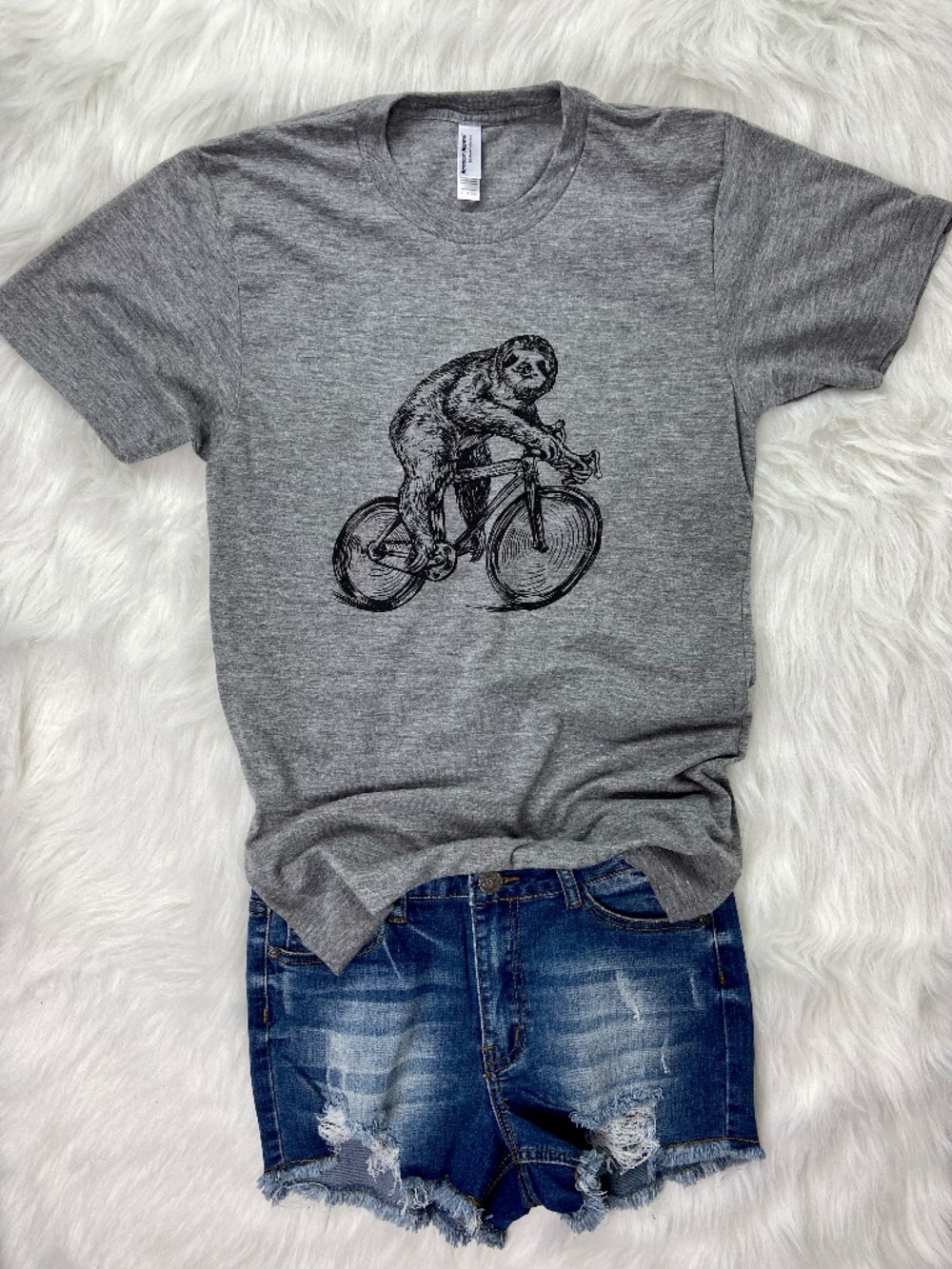 Slow Ride Sloth – Bike Graphic Tee (Grey American Apparel)